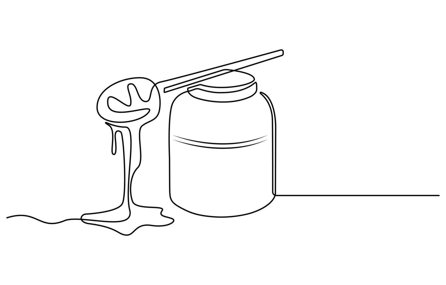 Continuous single line drawing of sweet honey in jar with dipper drip vector