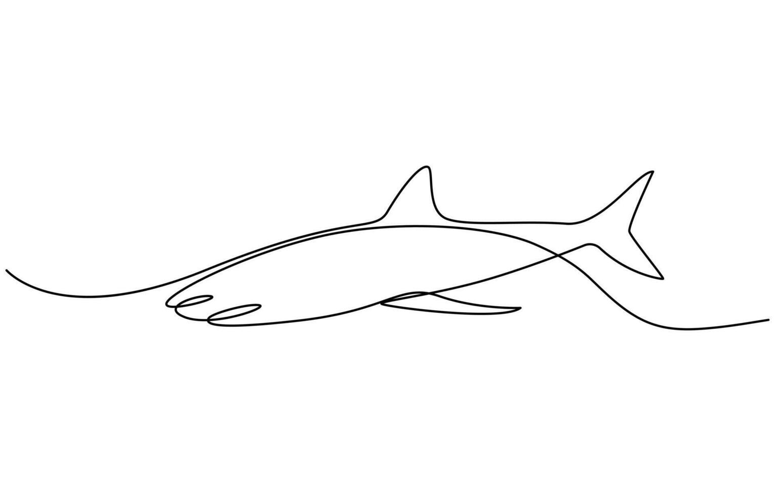 Continuous one line drawing of shark fish vector