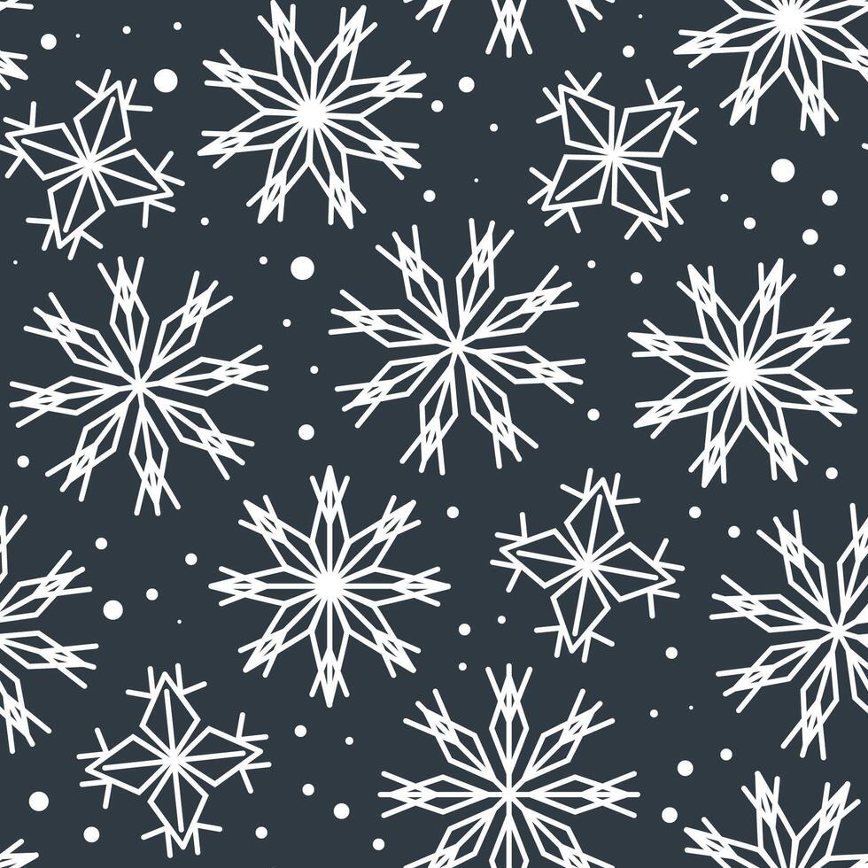 White big and small snowflakes in a seamless pattern on a dark gray background vector