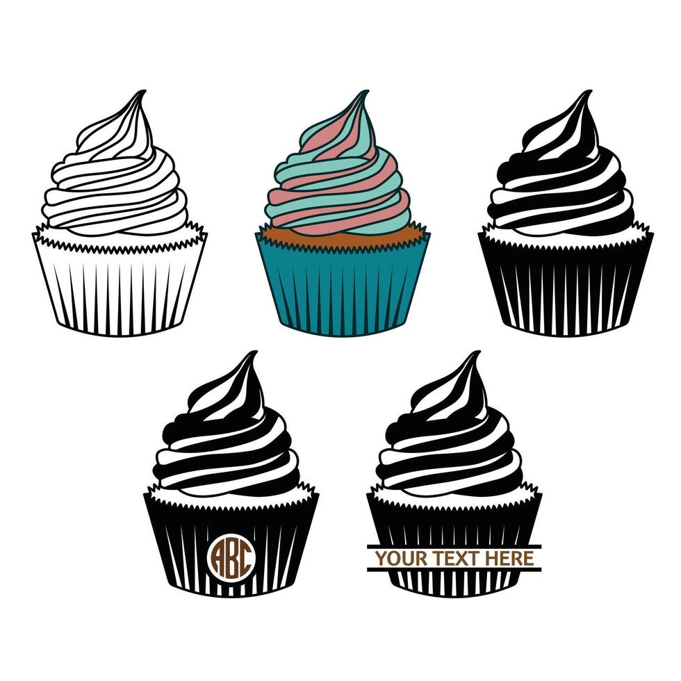 Cup Cake Printable design, cup cake icon, cup cake monogram vector