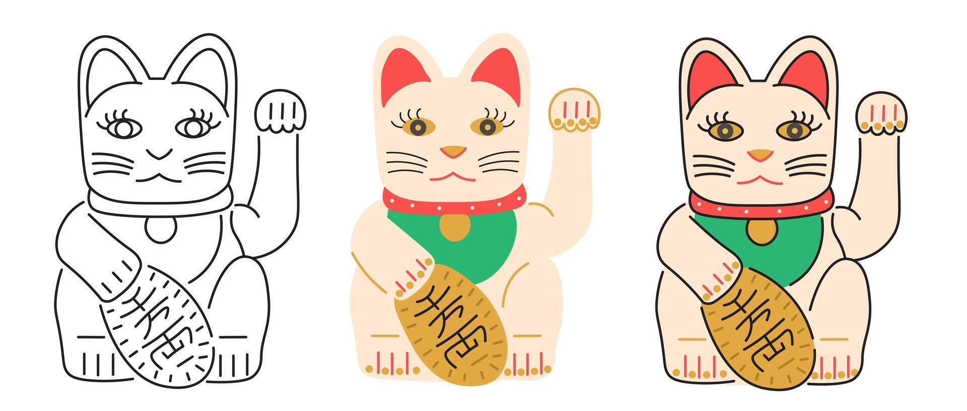 lucky cat in three styles vector