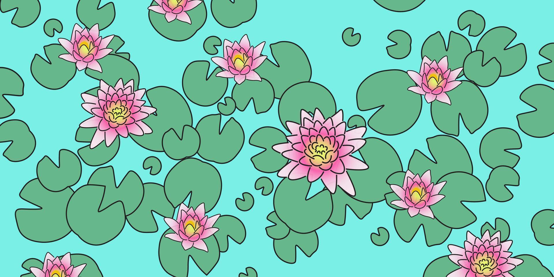water lily on blue water horizontal background vector