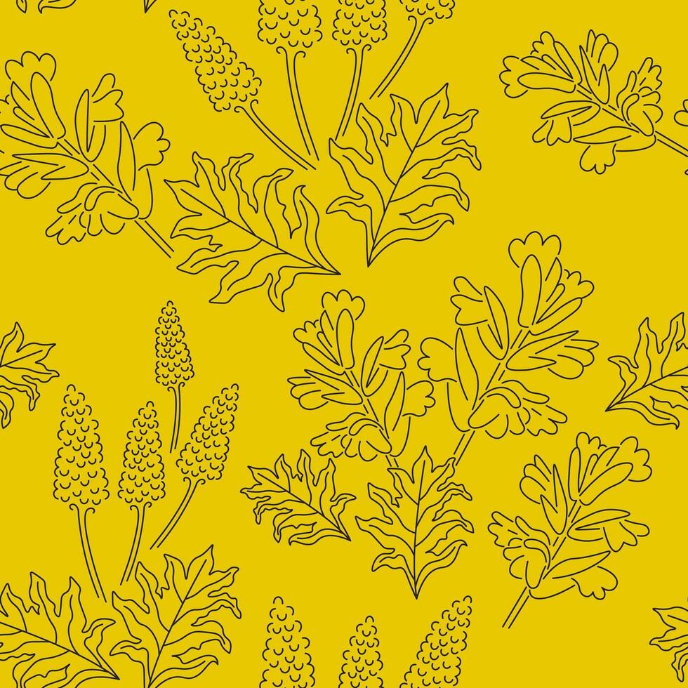 seamless pattern with acanthus in doodle black lines vector