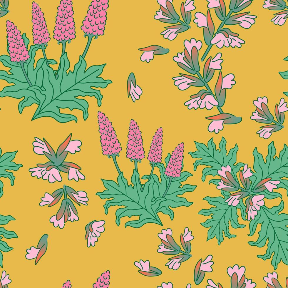 seamless pattern with acanthus on yellow background vector