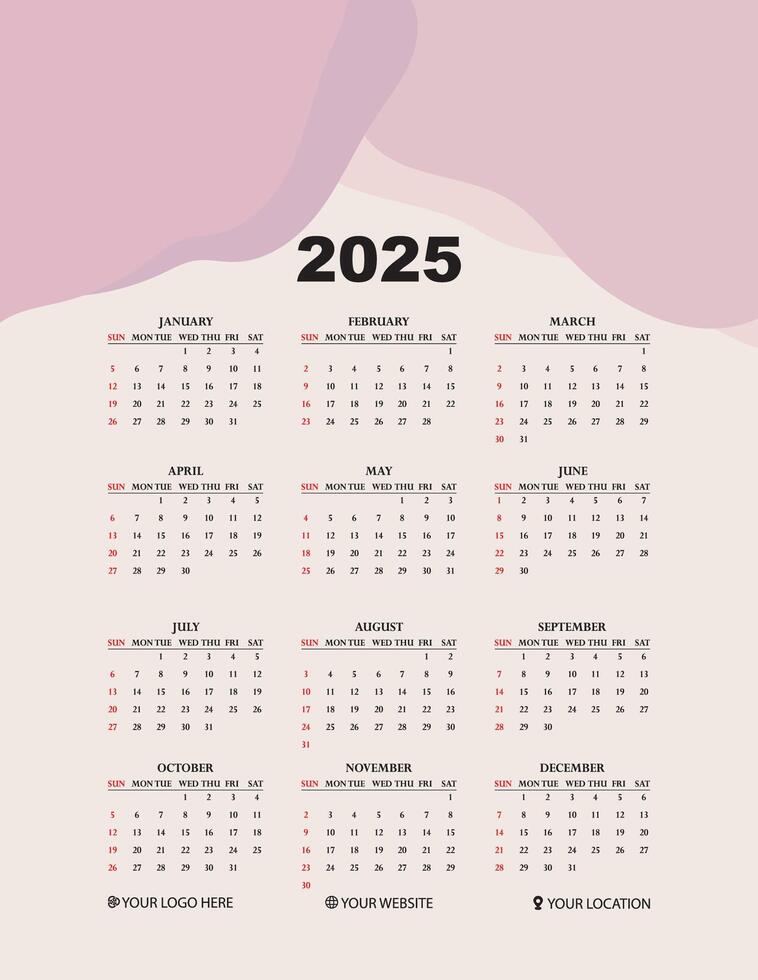 2025 calendar design vector