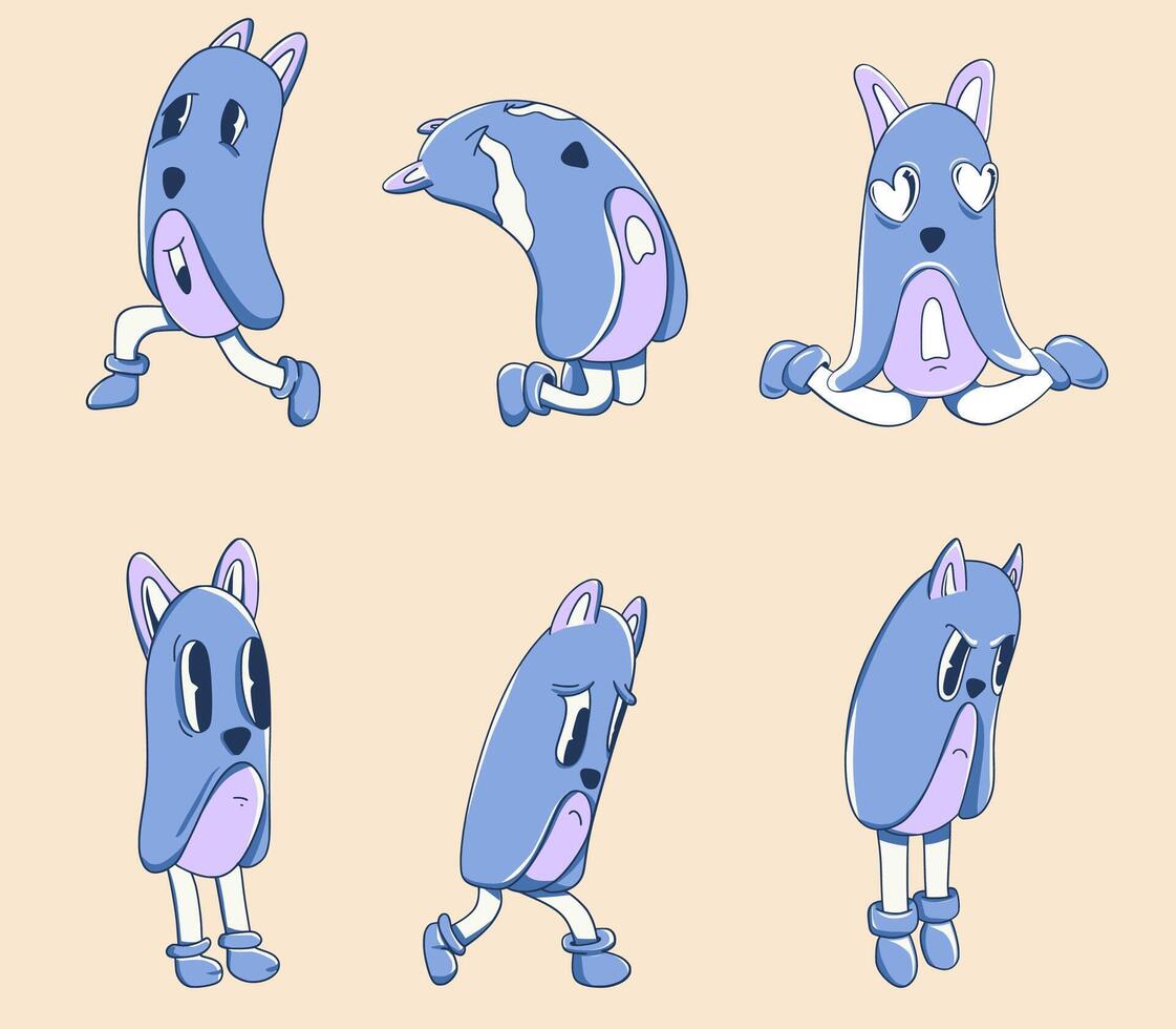 A set of six different cartoon characters in different poses vector