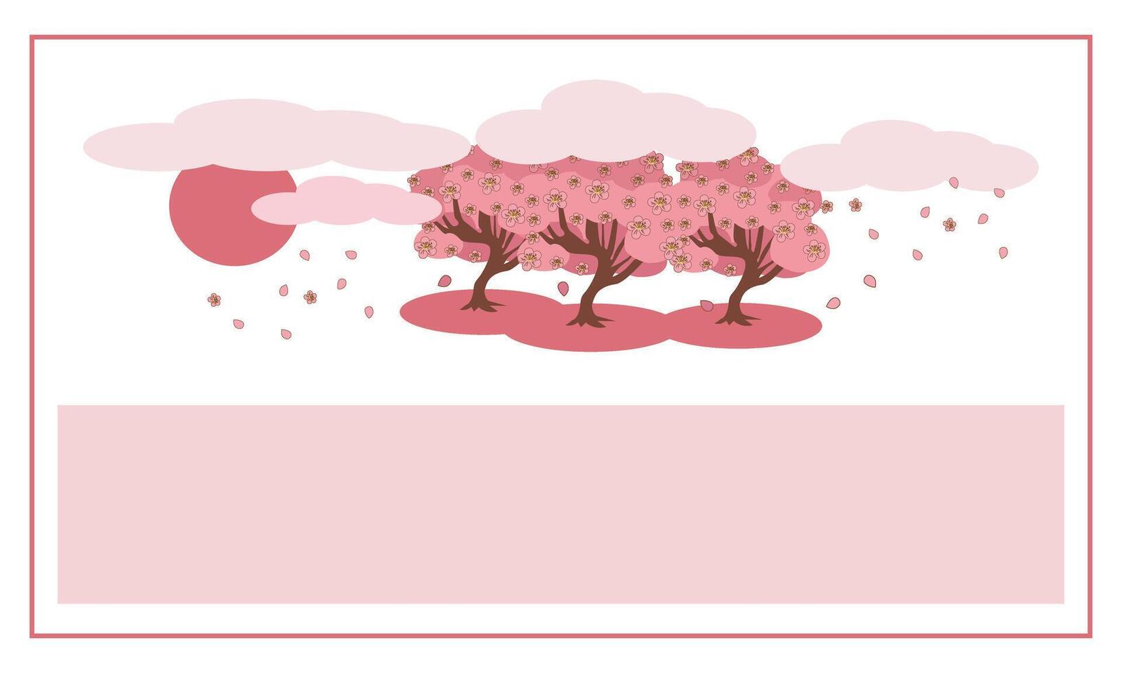 Banner of blooming sakura under clouds and red sunset sun vector