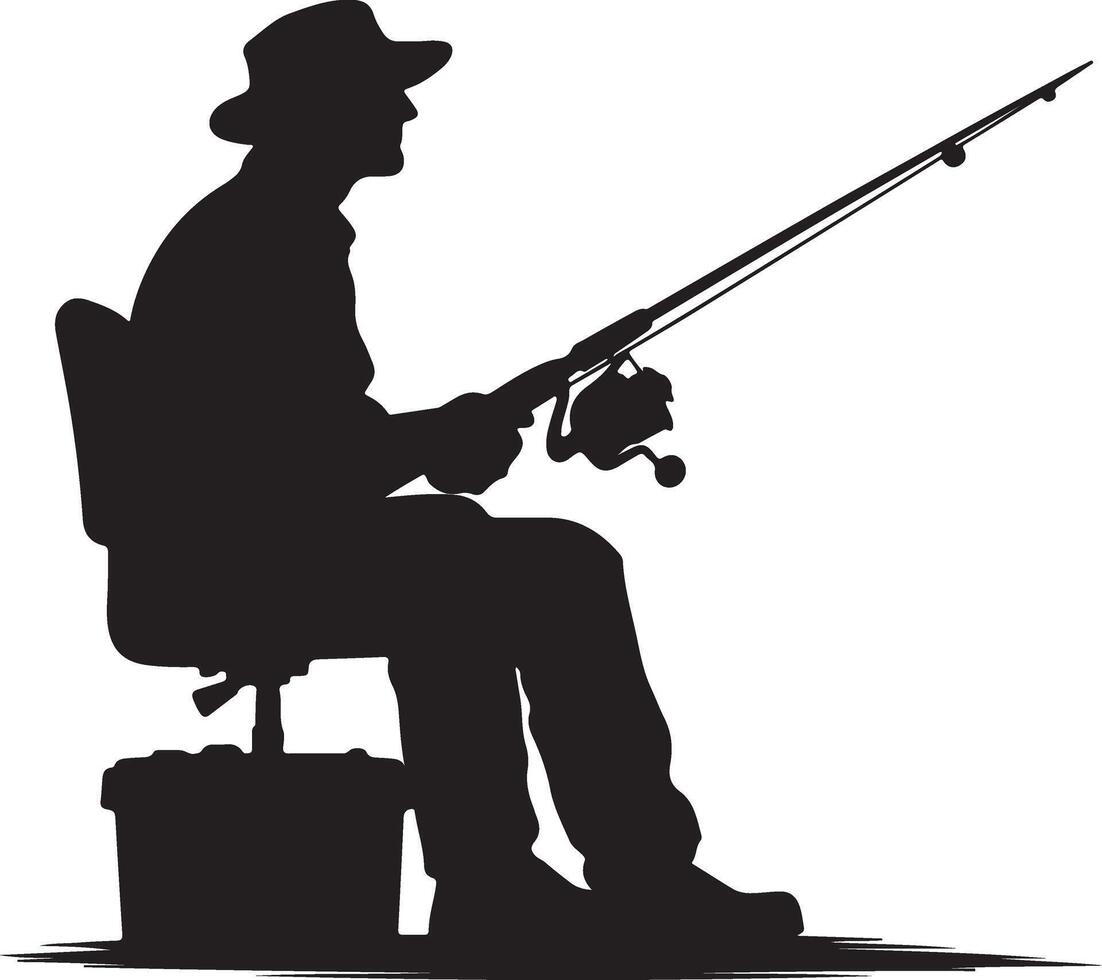 Silhouette of a man fishing on a chair vector