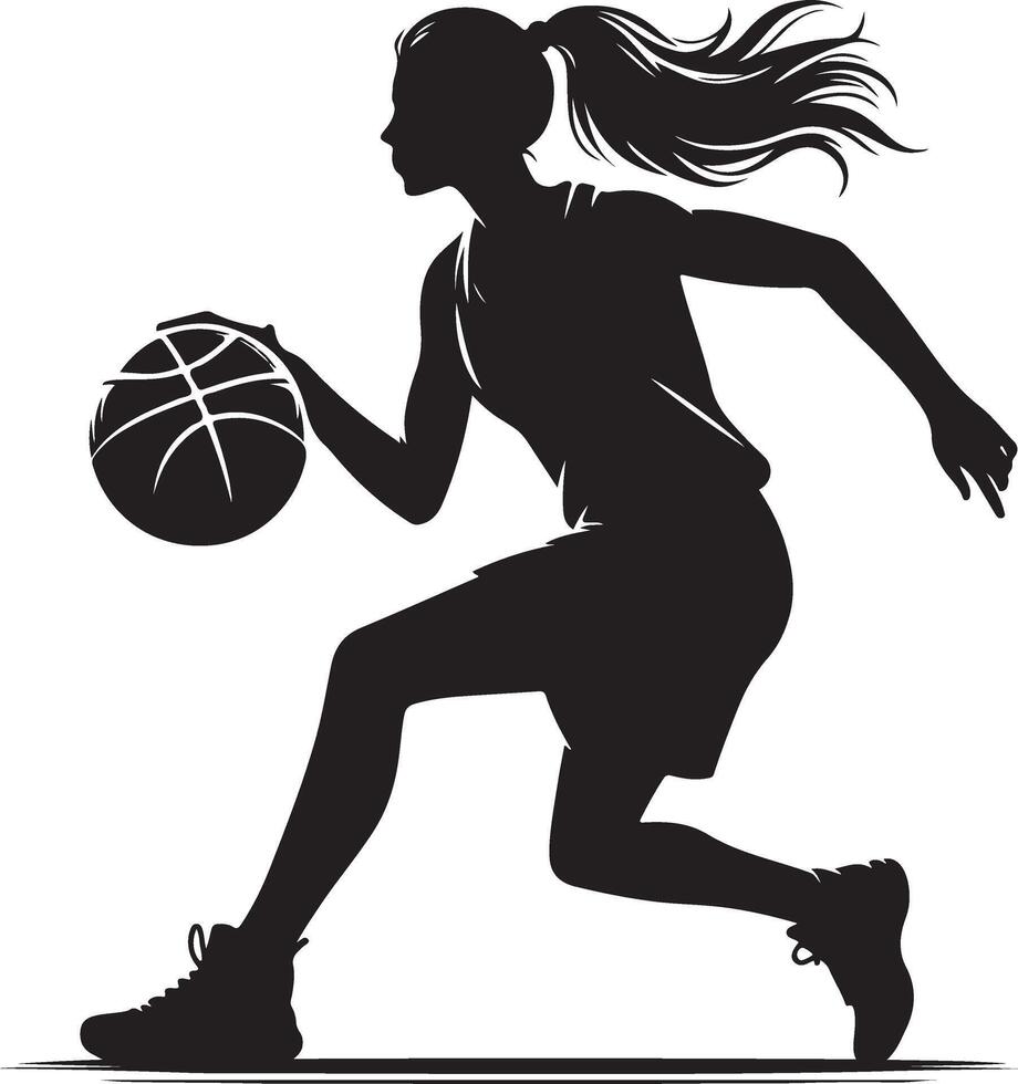 Silhouette of a girl basketball player running with the ball vector