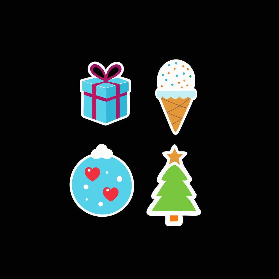 christmas card with christmas tree and snowman.Christmas and Holiday Sticker Set vector