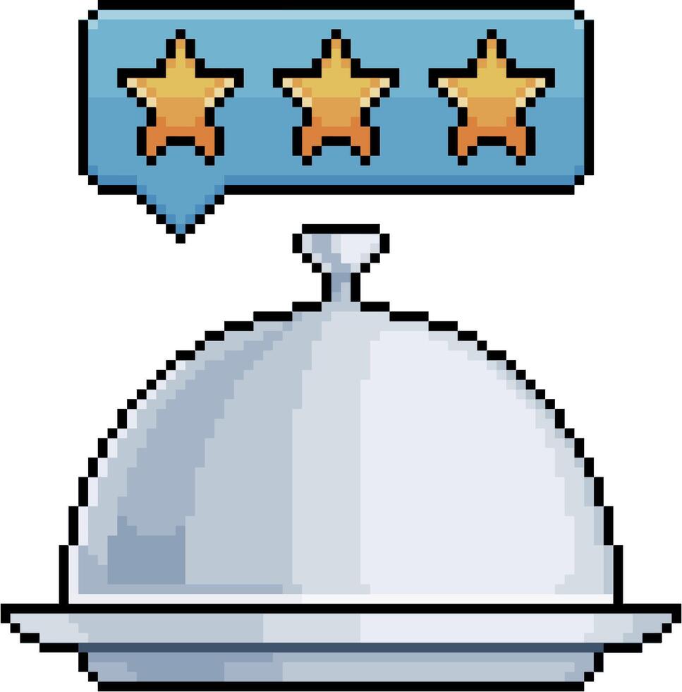 Pixel art of Food tray with star rating in 8 bit style on white background vector
