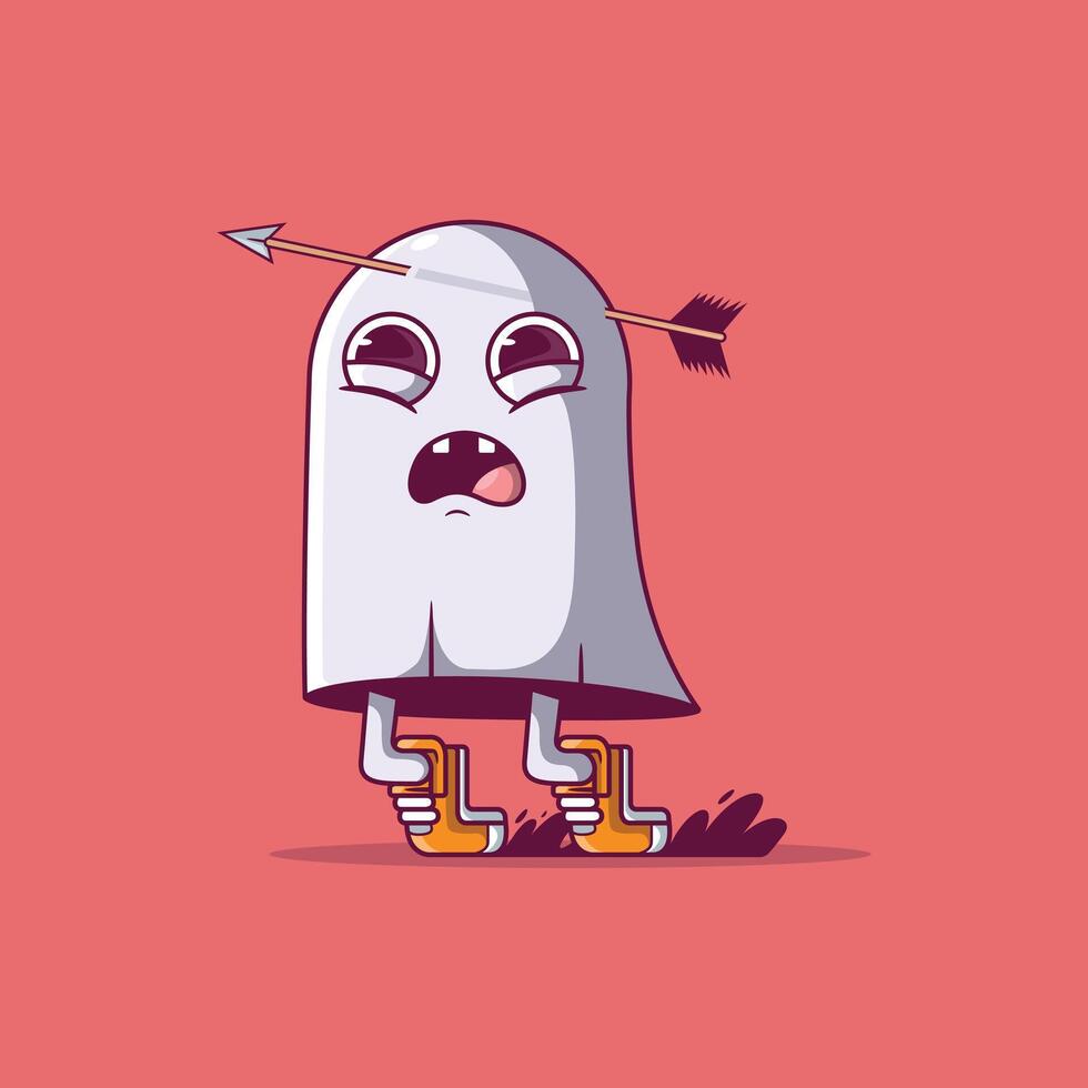 A Sad Ghost character with an arrowhead. vector