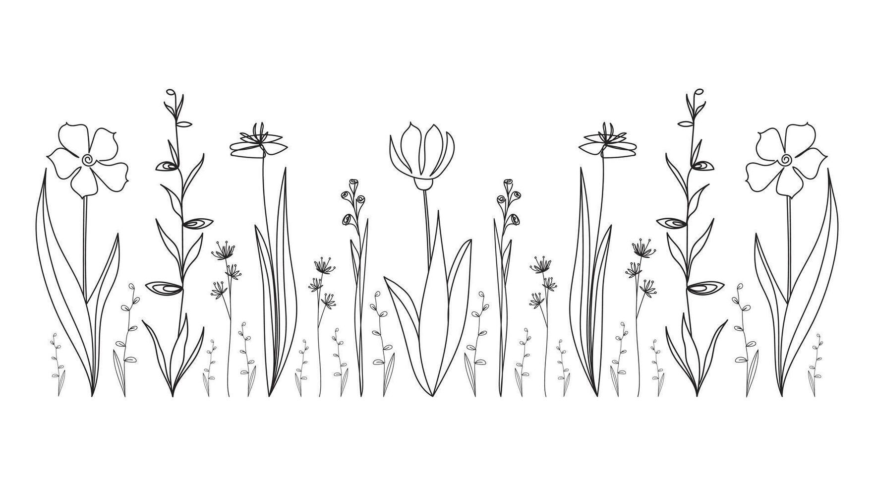 Minimalistic beauty botanical pattern. Field with abstract wild flowers. Hand drawn illustration. vector