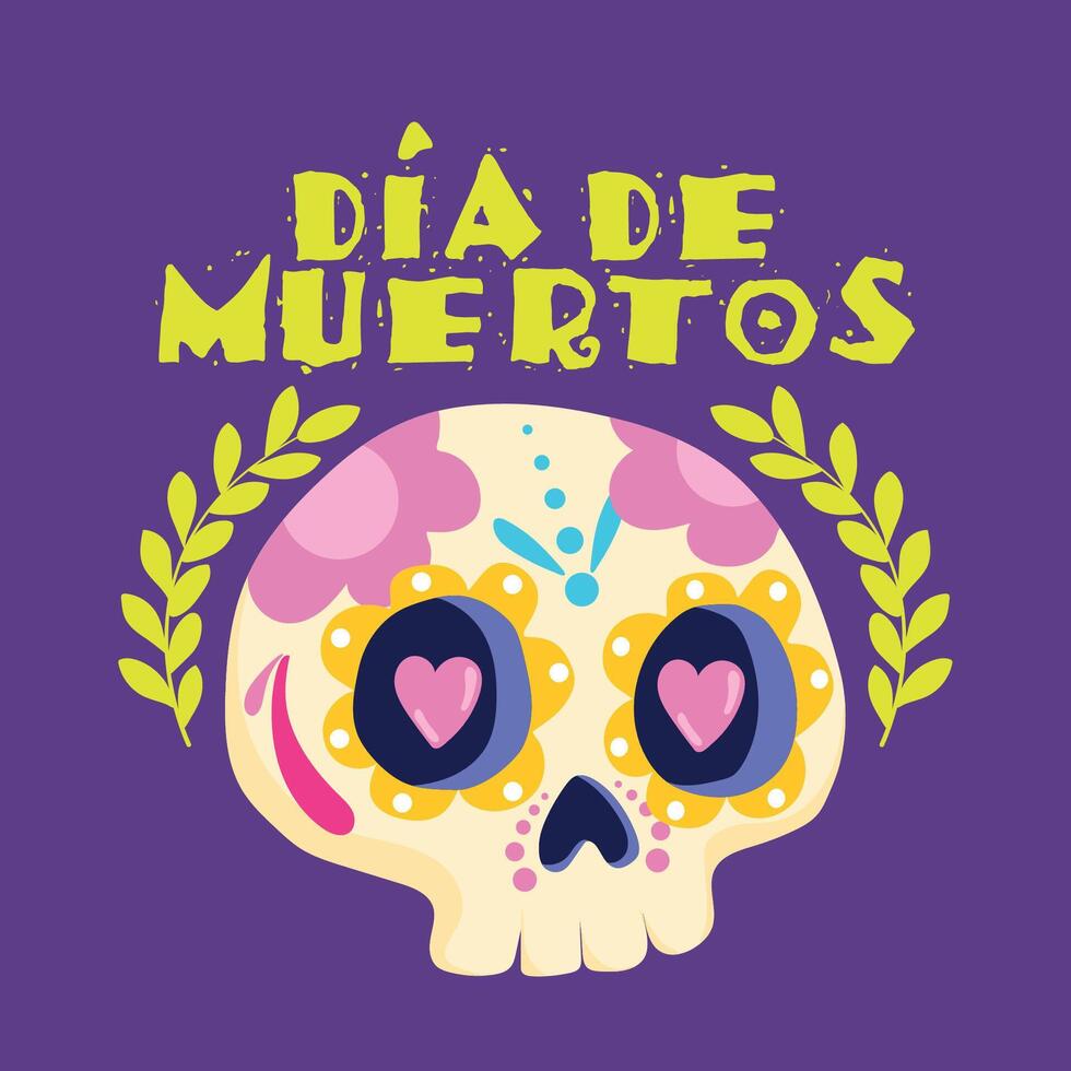 Decorative Day of the Dead sugar skull with flowers, vector