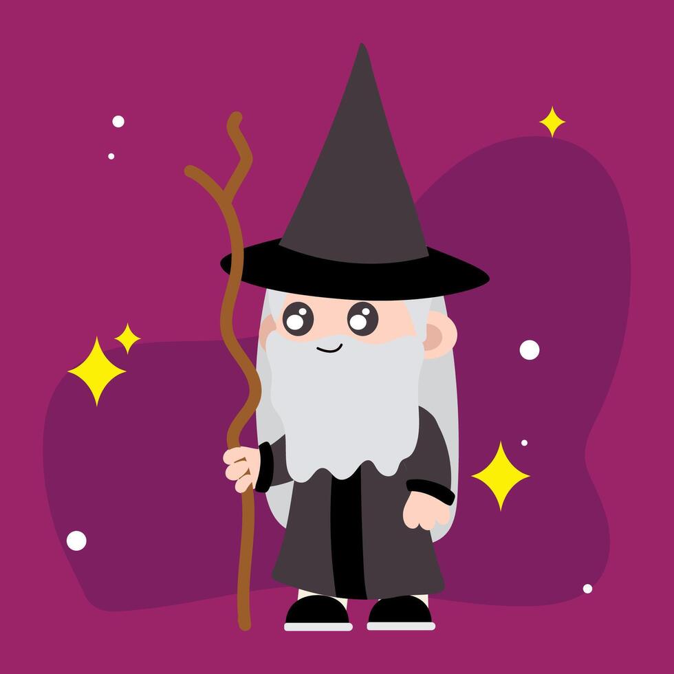 Child in wizard costume with hat and staff vector