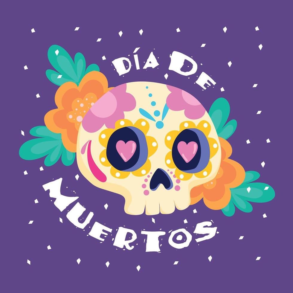 Decorative Day of the Dead sugar skull with flowers, vector