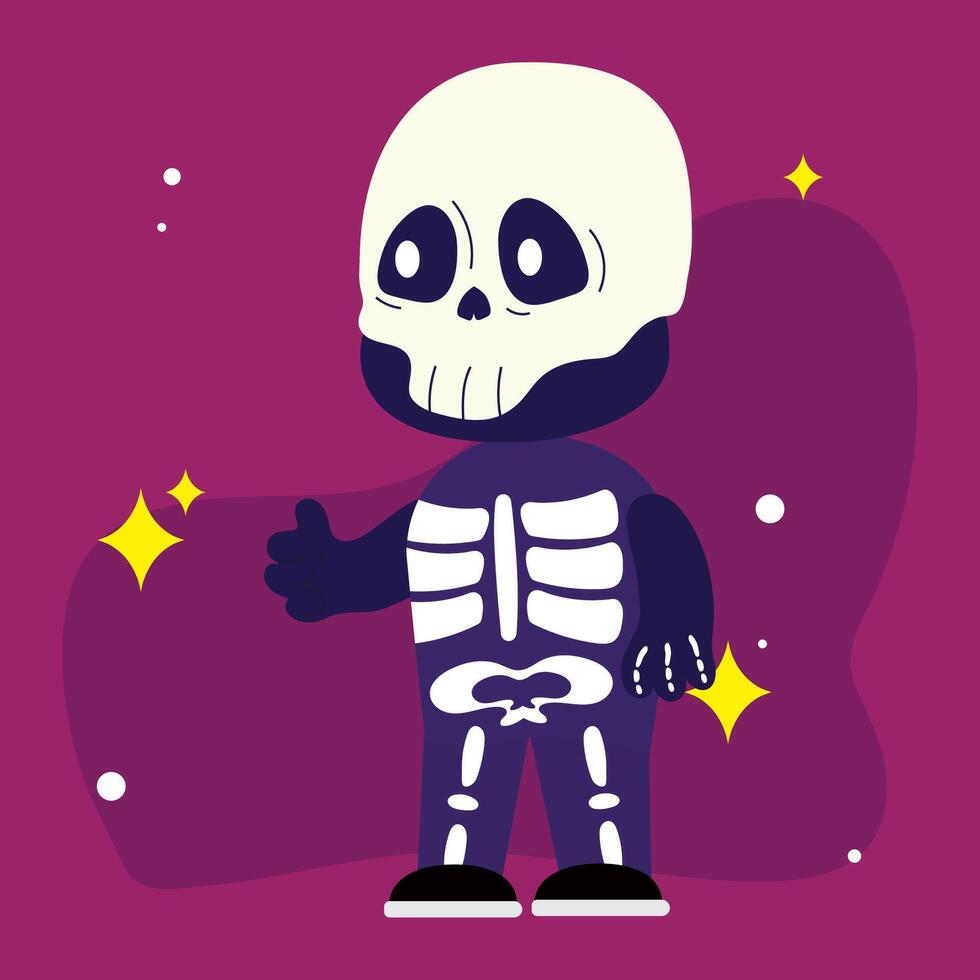 Child in spooky skeleton costume for Halloween vector