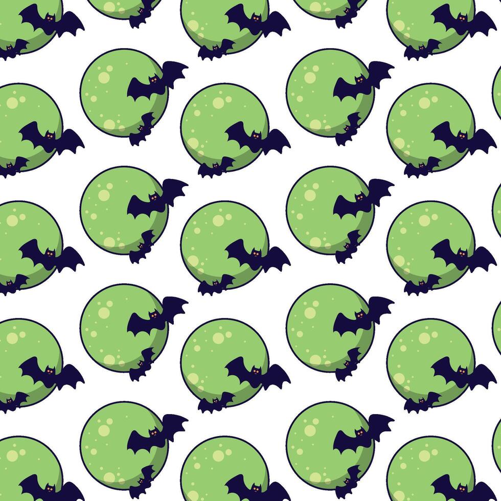 Halloween bats flying over green full moons vector