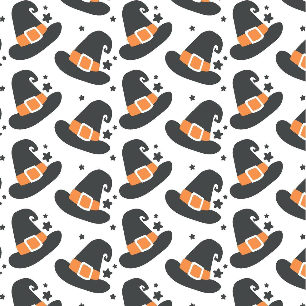 Pattern of Halloween witch hats with stars vector