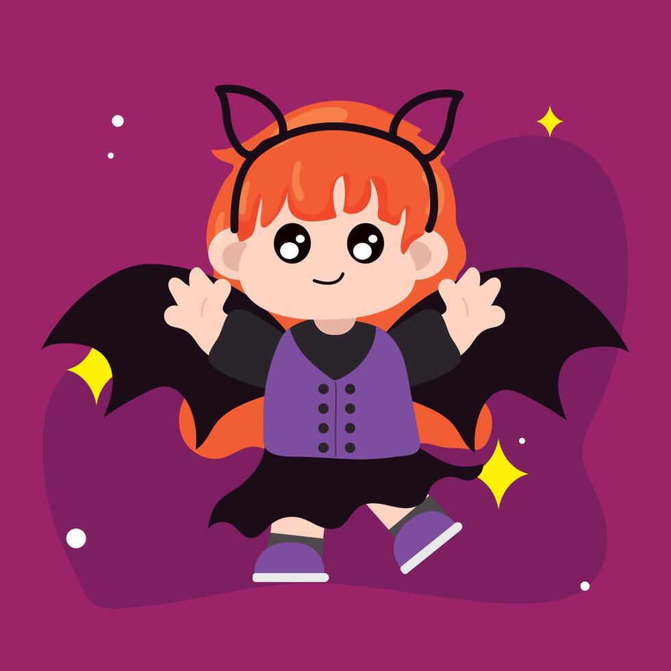 Child in bat costume with wings and headband vector
