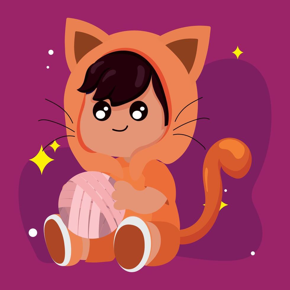 Adorable cat costume for children with yarn ball vector
