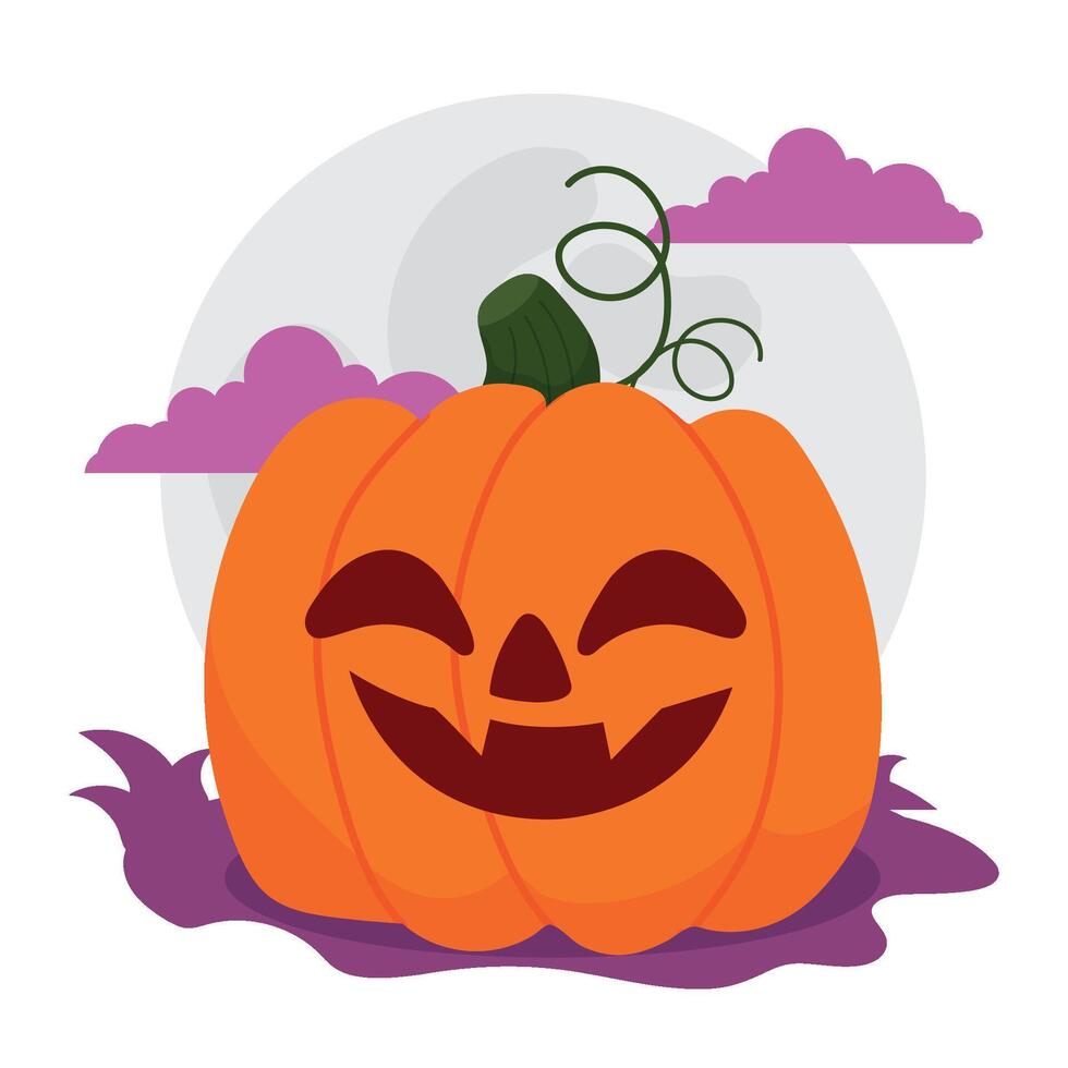 Happy Jack-o -lantern pumpkin with full moon, vector