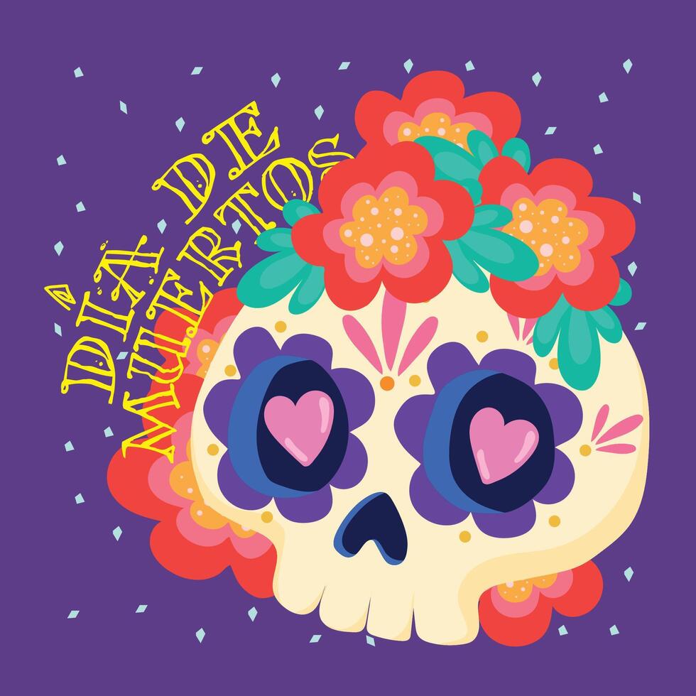 Decorative Day of the Dead sugar skull with flowers, vector