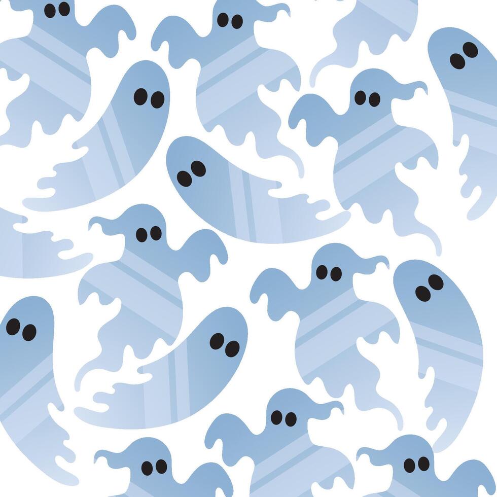 Pattern of blue cartoon ghosts for Halloween decor, vector