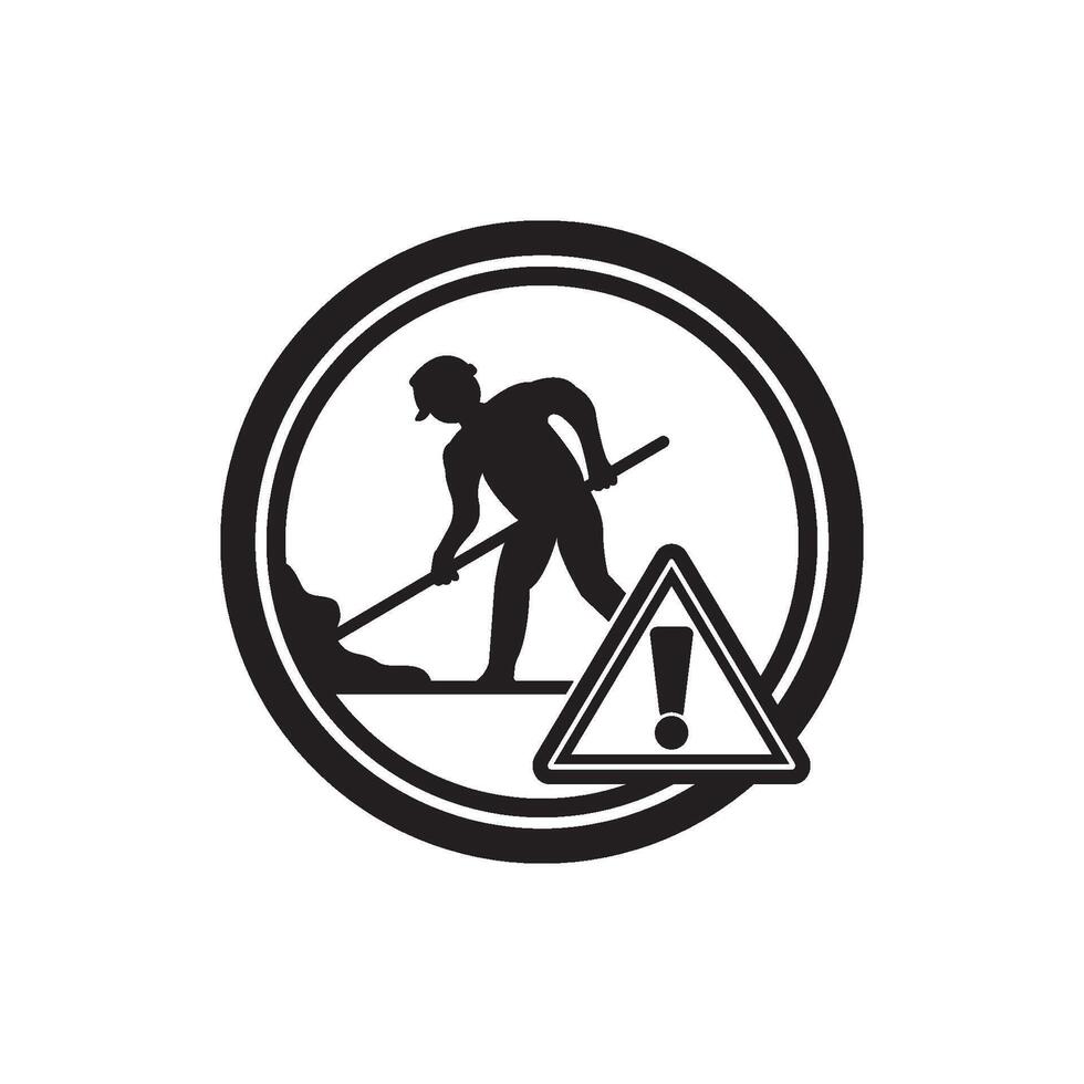 A black and white logo of a man with a shovel vector
