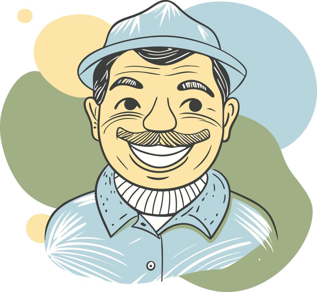 A smiling man with a mustache and hat vector