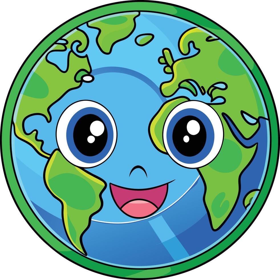 Cartoon earth with eyes and smile vector