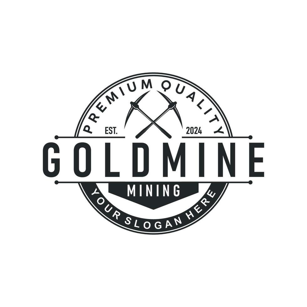 mountain gold mining logo design with simple vintage pickaxe tool concept illustration template vector