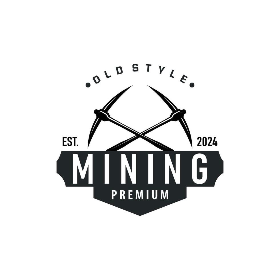 mountain mining logo design vintage pickaxe tool vector