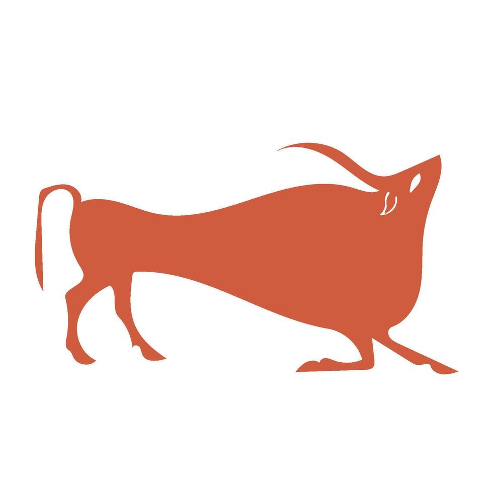 Illustration of a silhouette of a bull in the style of ancient Rome, Greece mural. vector