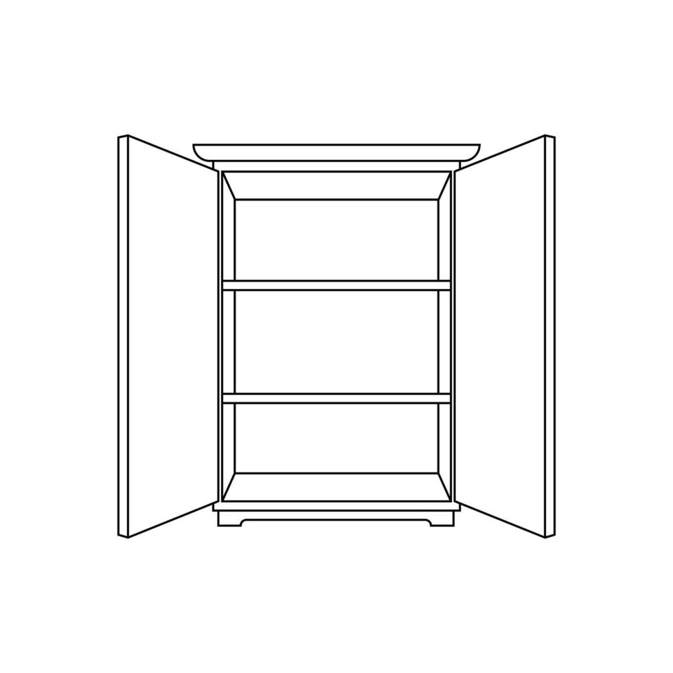 Open wood closet icon line or wardrobe isolated vector