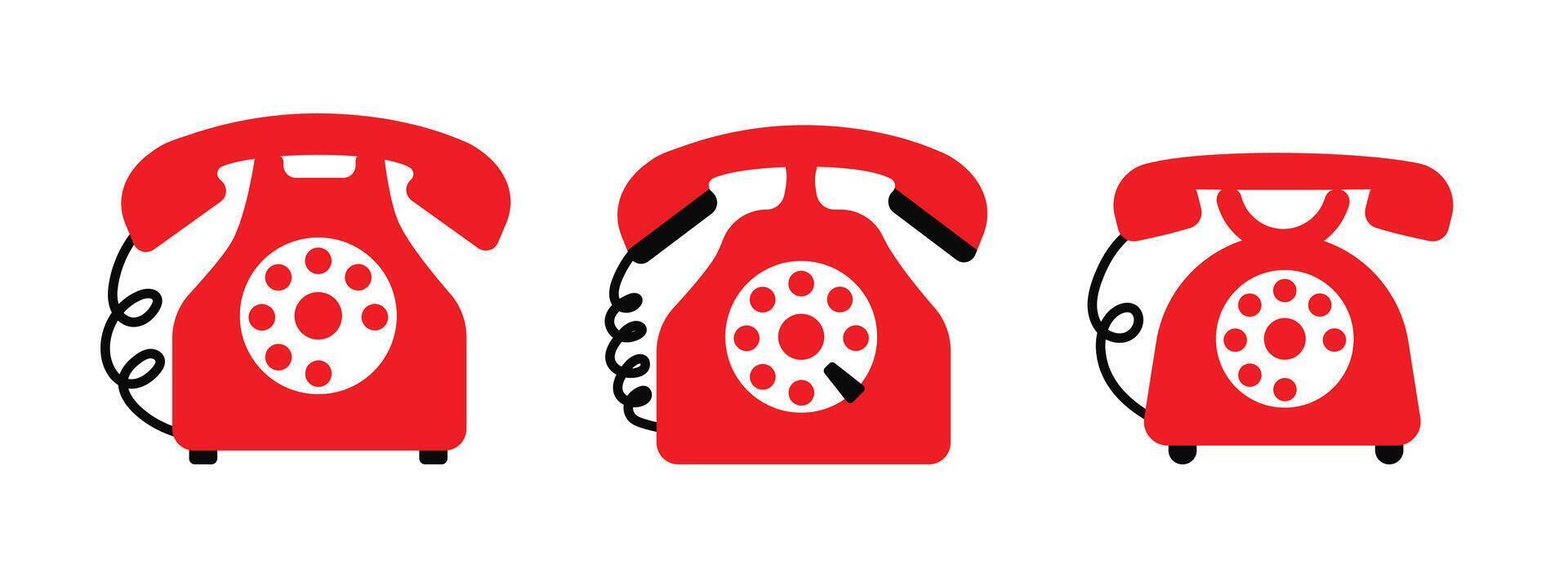 Red old vintage retro telephone. Classic vintage phone vector