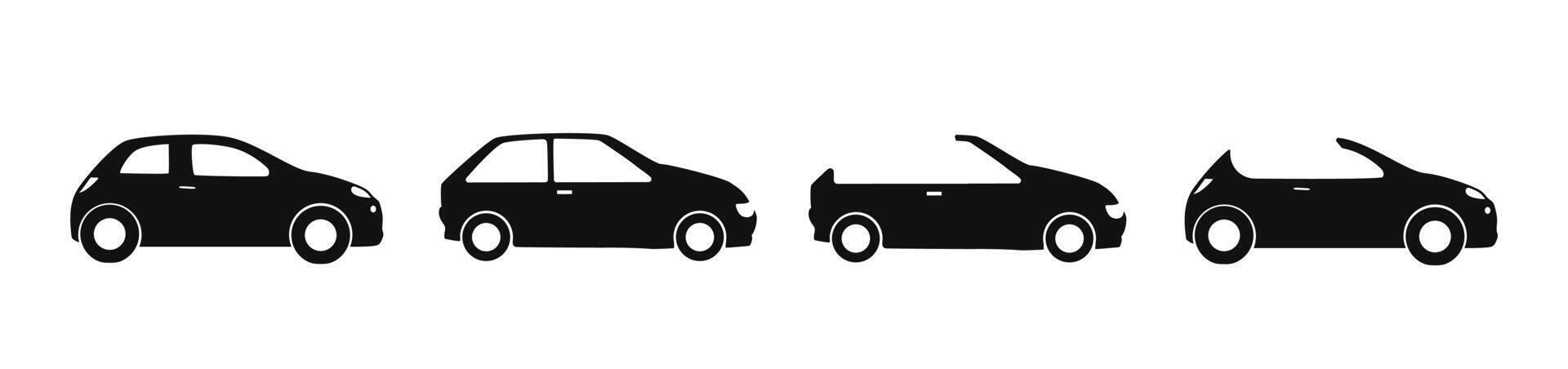 Car icons set. Sedan cabriolet side view vector