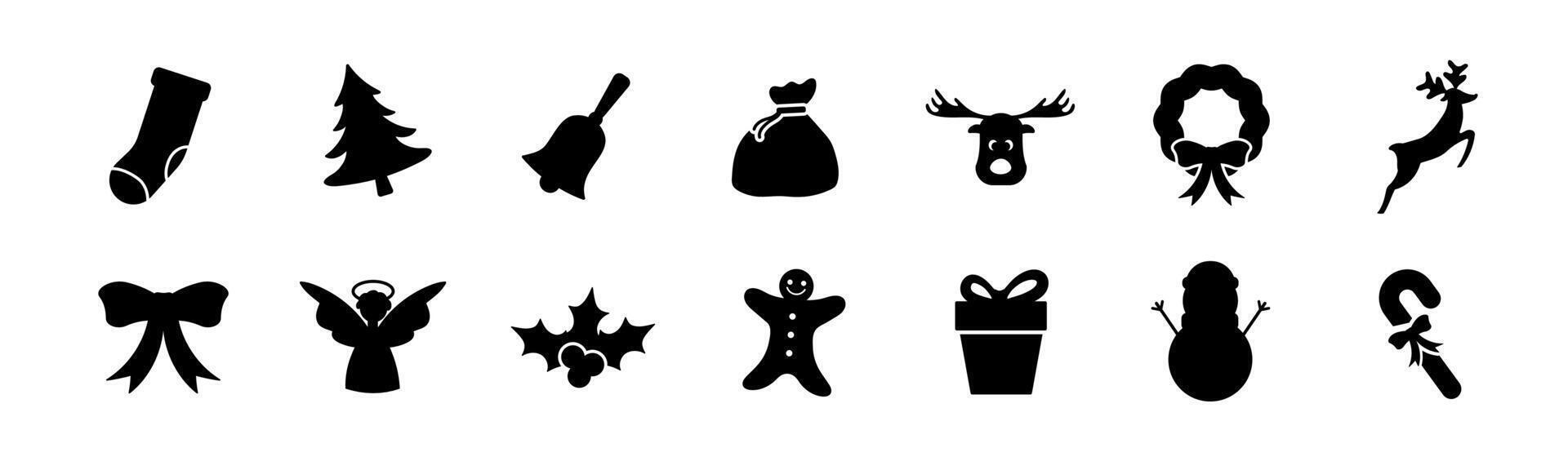 Christmas holiday black solid silhouette icons vector