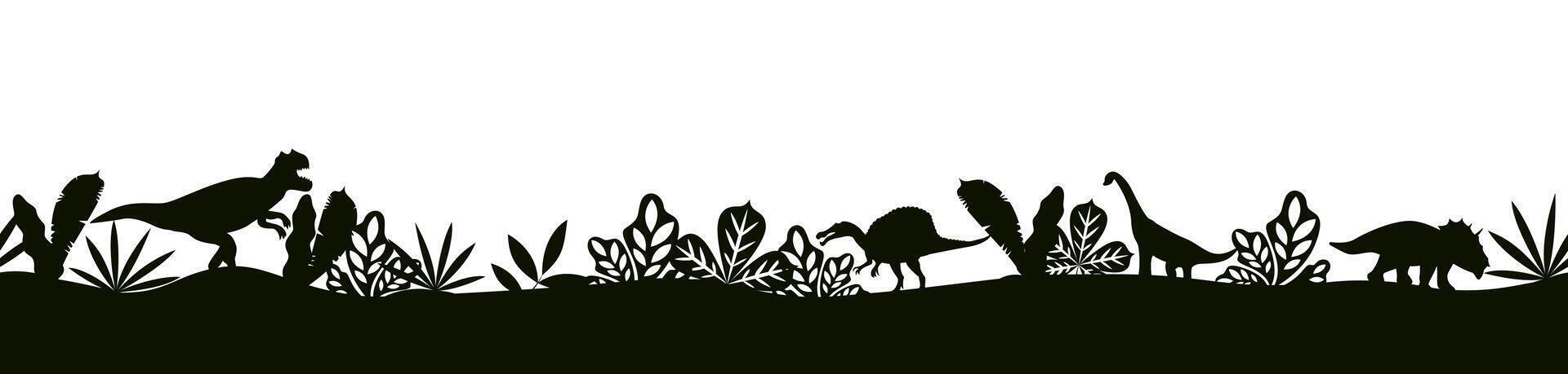 Dinosaurs black silhouettes landscape. Dinosaur background vector
