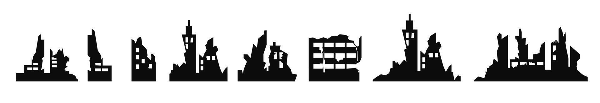 Destroy city builings war earthquake black vector