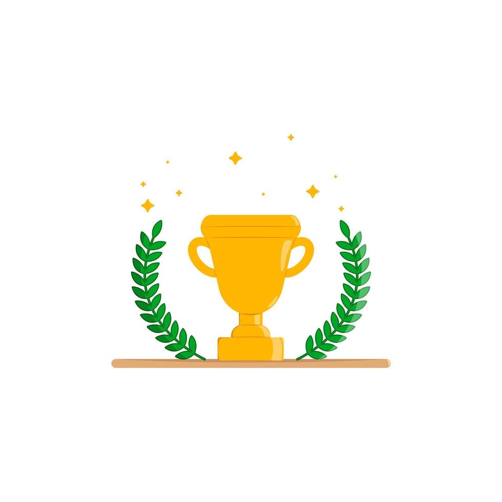 Award the golden cup with a laurel wreath to the winner. vector