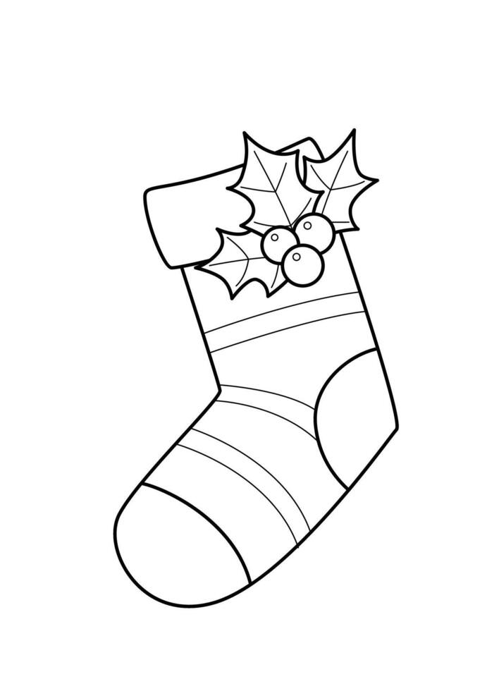 Christmas sock coloring book page. Christmas doodle book coloring page. Outline illustration. vector