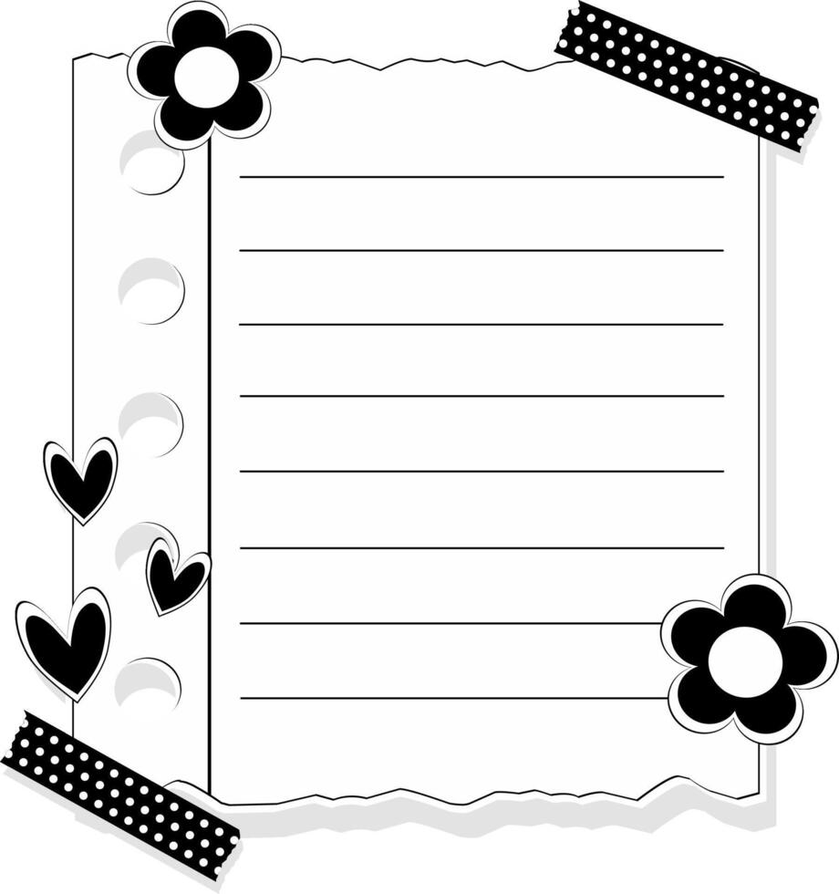 Cute Black and White Paper Notes With Sticker Washi Tape Illustration vector