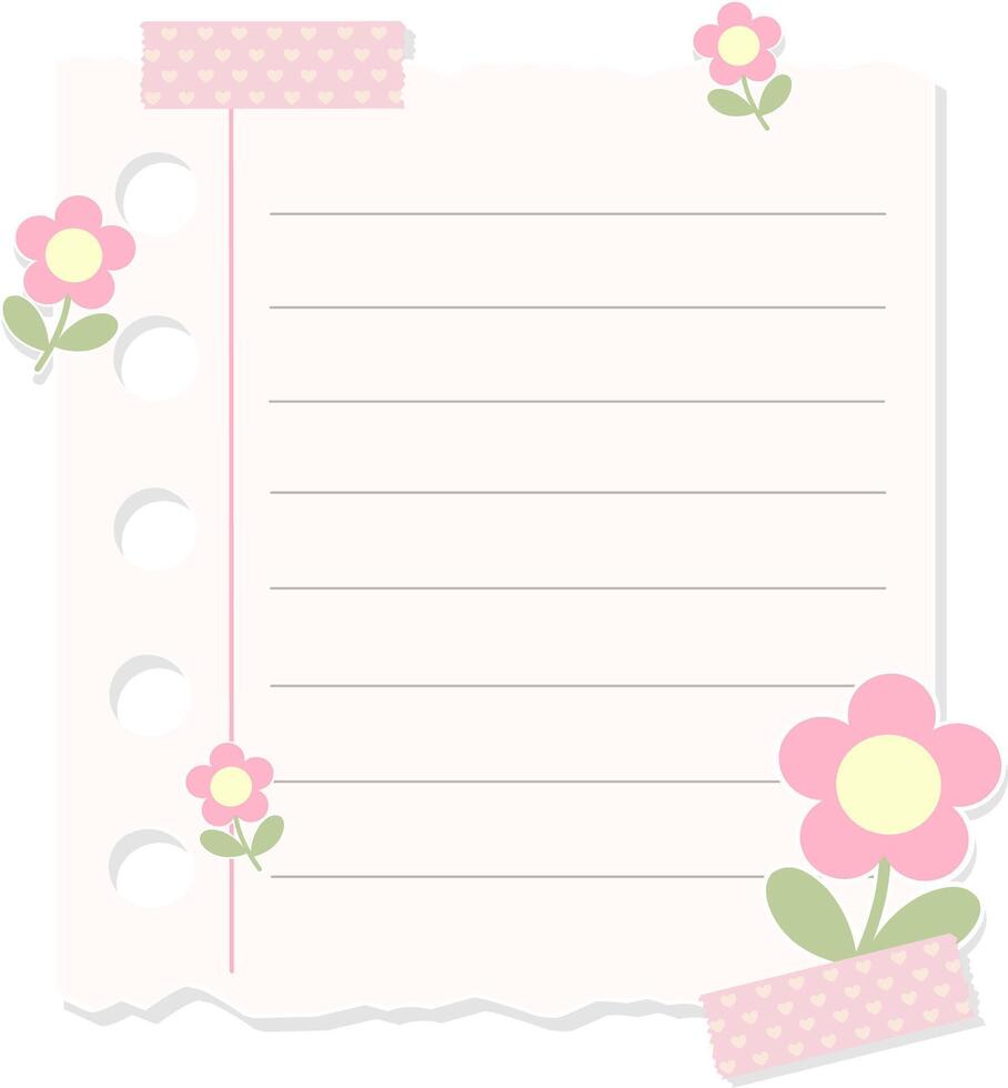Cute Pastel Color Paper Notes With Pink Flower Sticker And Washi Tape Illustration vector