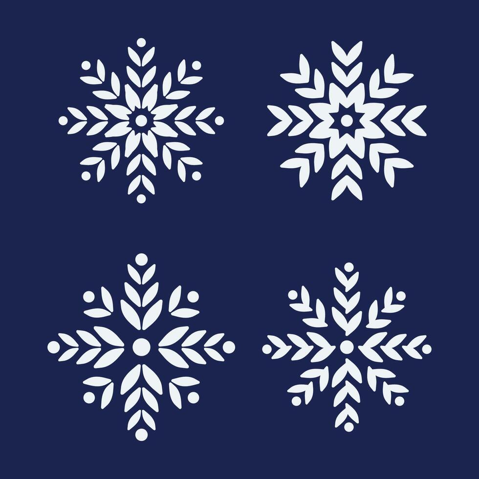 A set of snowflake icons. A set of images of snow. A set of 4 Christmas icons with snow. Isolated icons with snowflakes. A simple snowflake icon in a design in a flat style. illustration vector