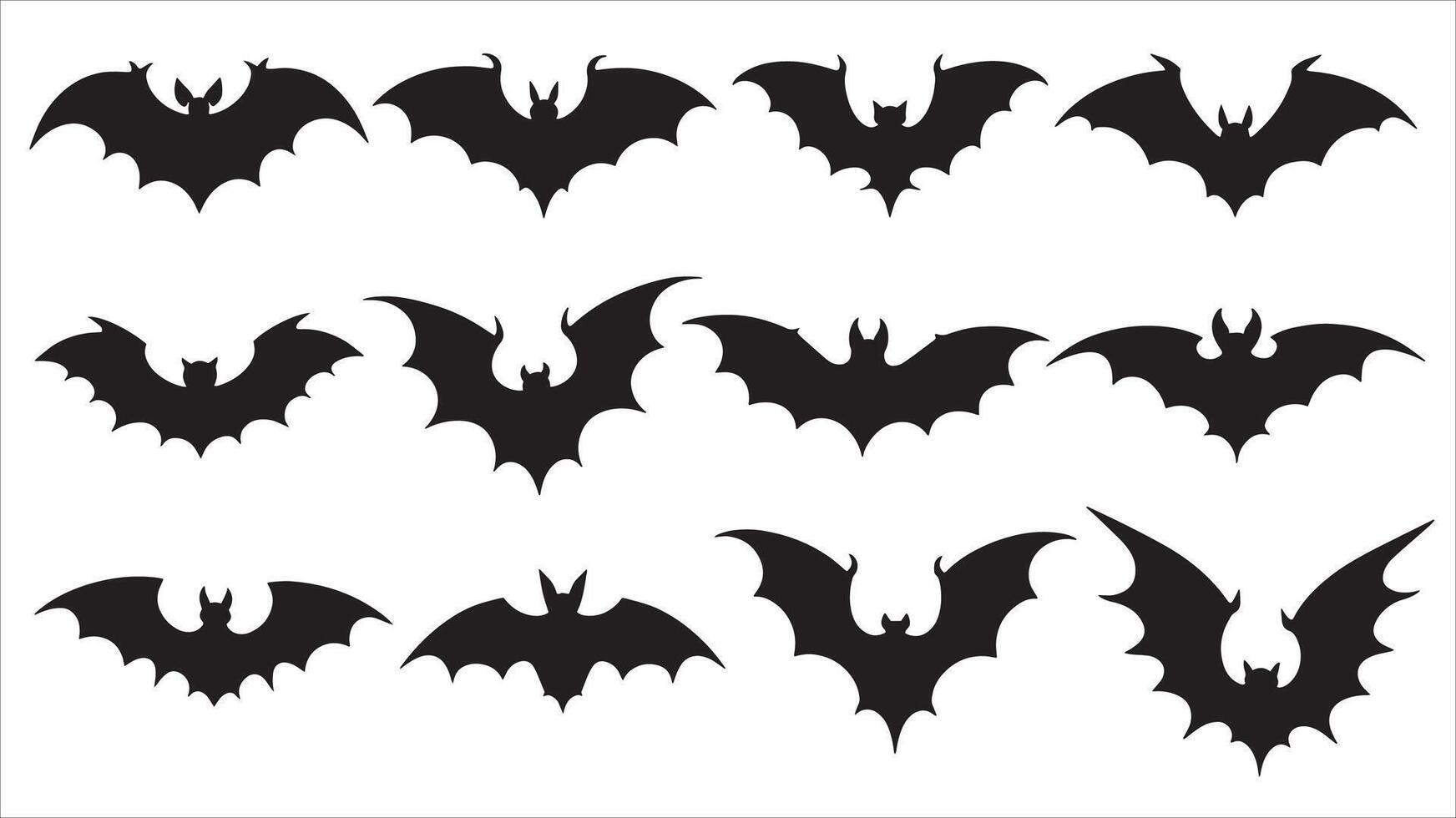 Black bats set, isolated on a white background. illustration of traditional Halloween vector