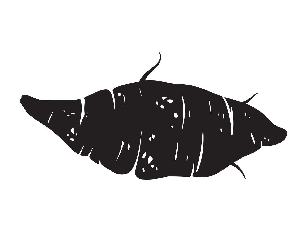 Sweet potato silhouette icon. Black illustration in a simple flat design, isolated on white. Ideal for food-related designs, agricultural themes, and healthy food visuals. vector