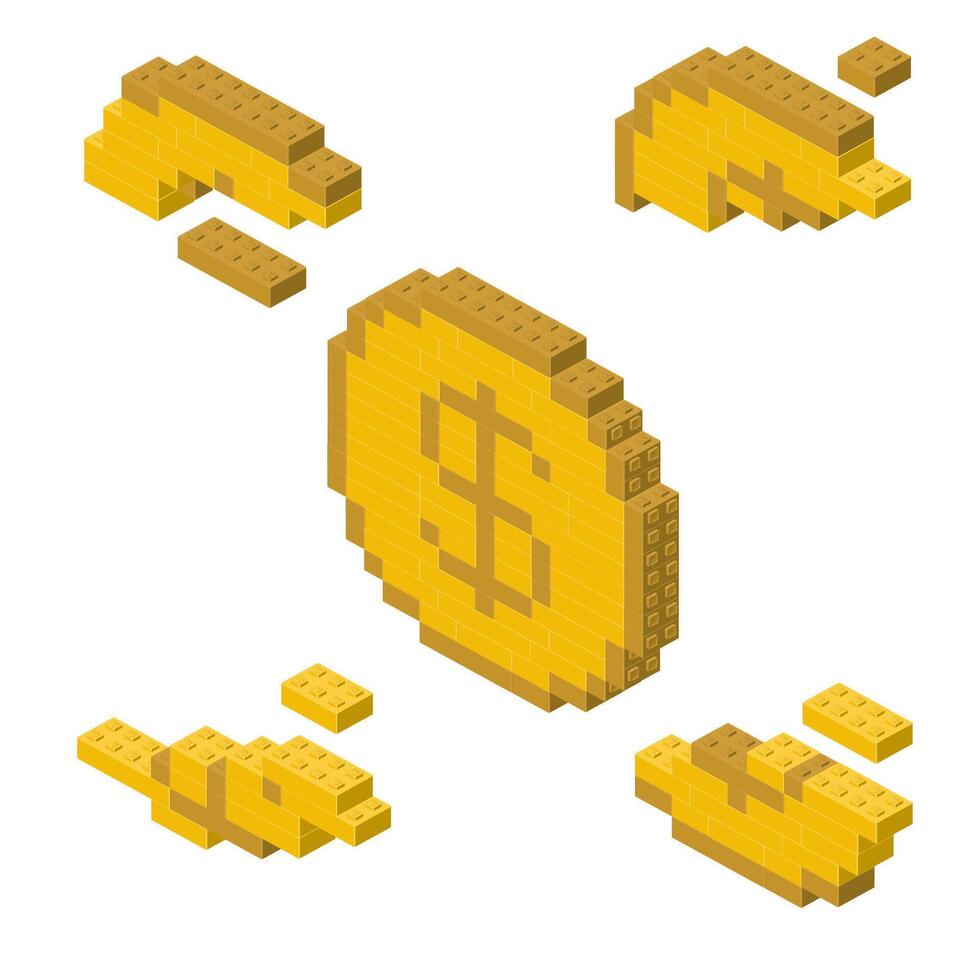 Concept with deconstruction Dollar from plastic blocks. vector