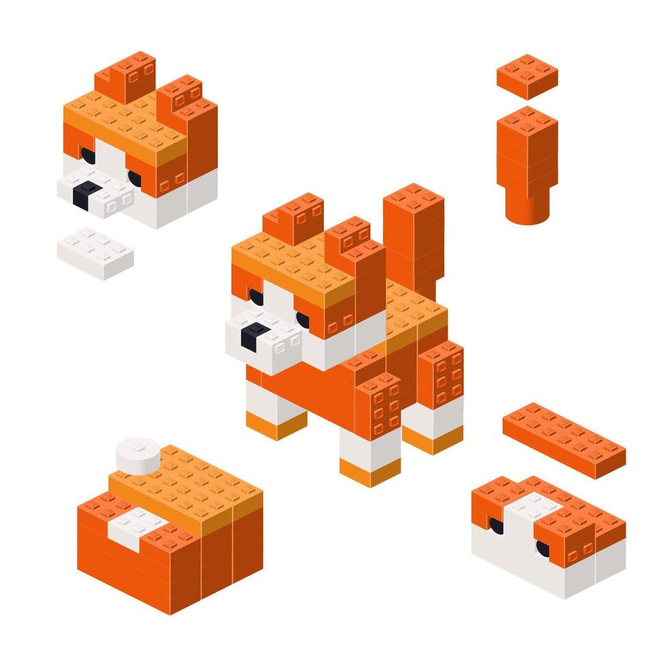 Concept with deconstruction dog from plastic blocks. vector