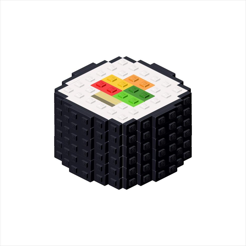 Roll in isometric view assembled from plastic blocks. vector